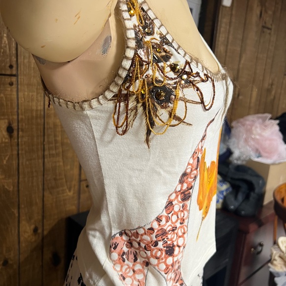 Christian Dior sleeveless embellished white cotton t shirt , s.6, good - Picture 4 of 9